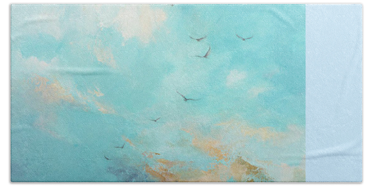 Sky Hand Towel featuring the painting Flying High by Dina Dargo
