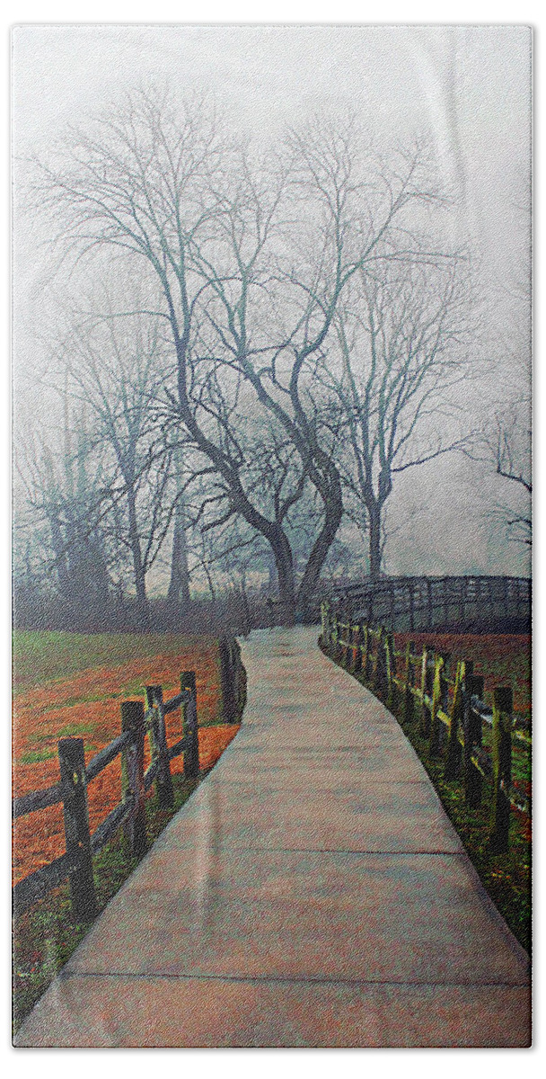 Tree Bath Towel featuring the photograph Foggy Forevers by Jessica Brawley
