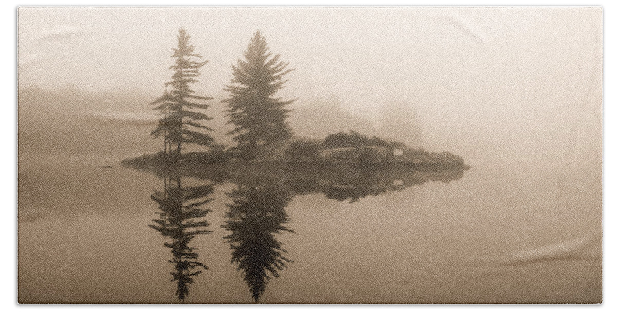 Landscape Bath Towel featuring the photograph Foggy Morning Caution by Karl Anderson