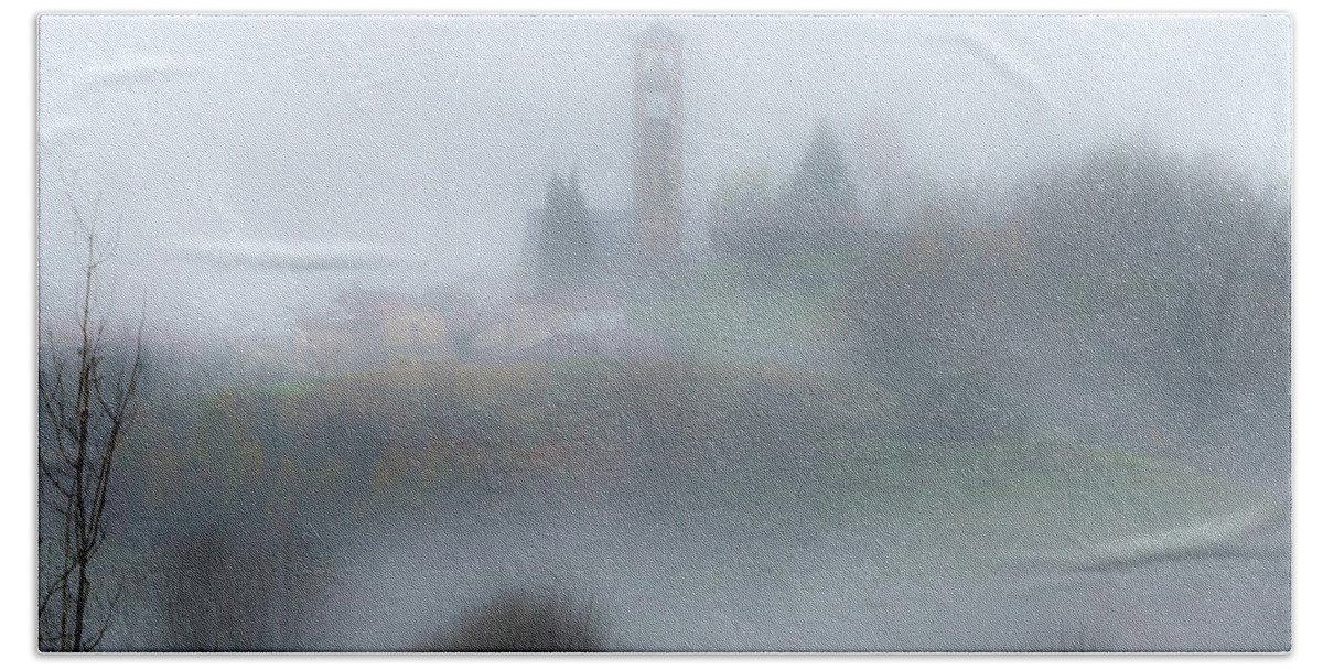 Italy Hand Towel featuring the photograph Foggy mountain village by Wolfgang Stocker