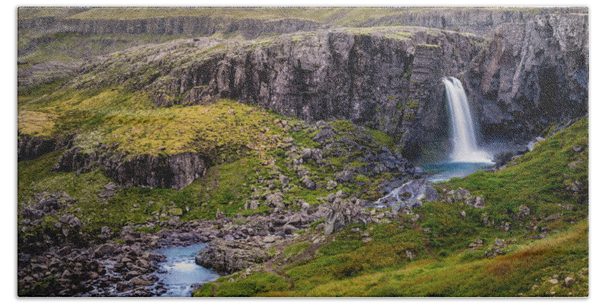 Iceland Bath Towel featuring the photograph Folaldafoss in Autumn by Rikk Flohr