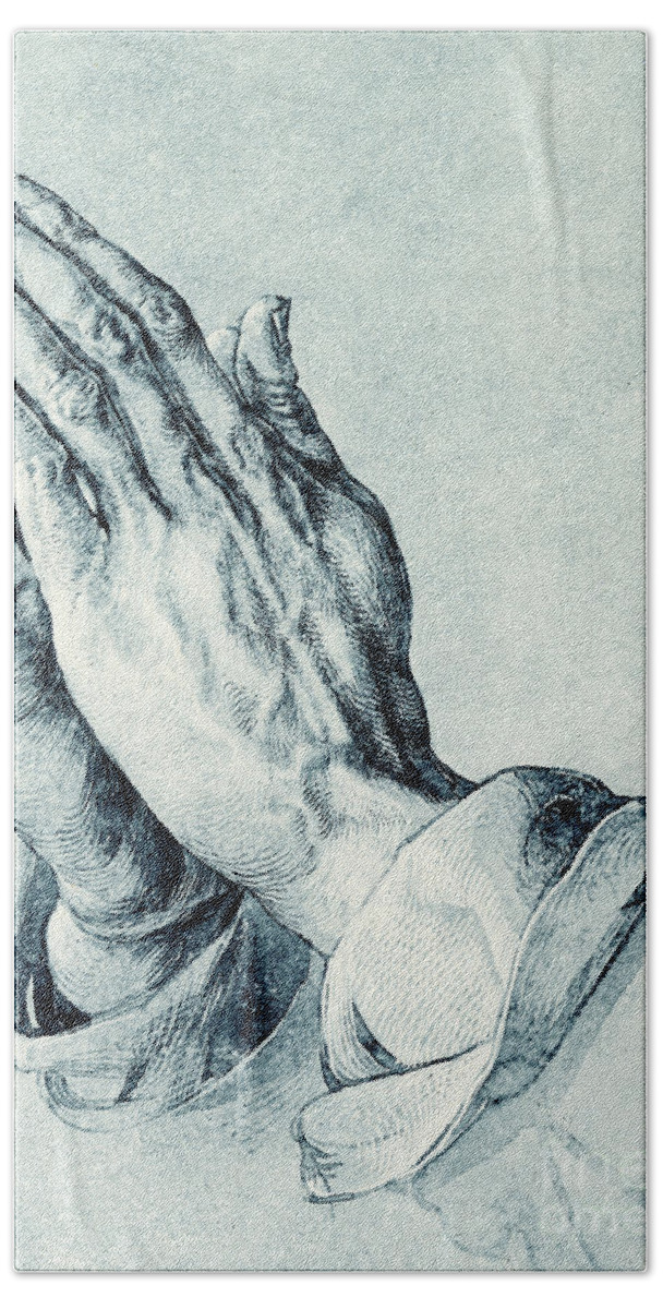 Hands Hand Towel featuring the drawing Folded hands of an Apostle by Albrecht Durer