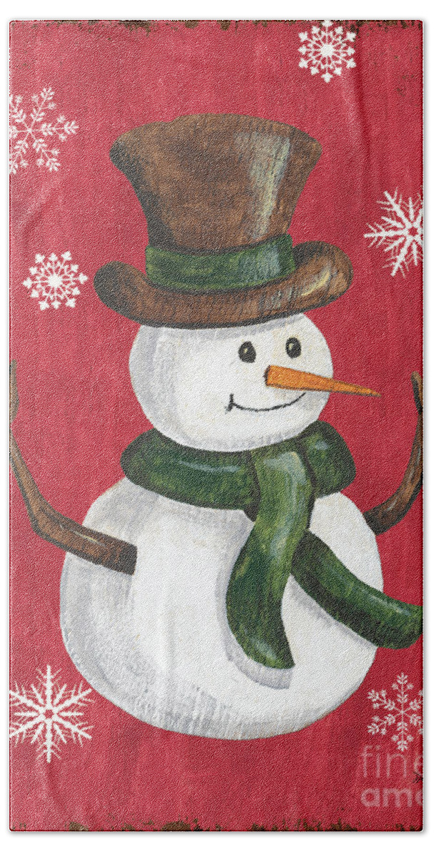 Snowman Hand Towel featuring the painting Folk Snowman by Debbie DeWitt