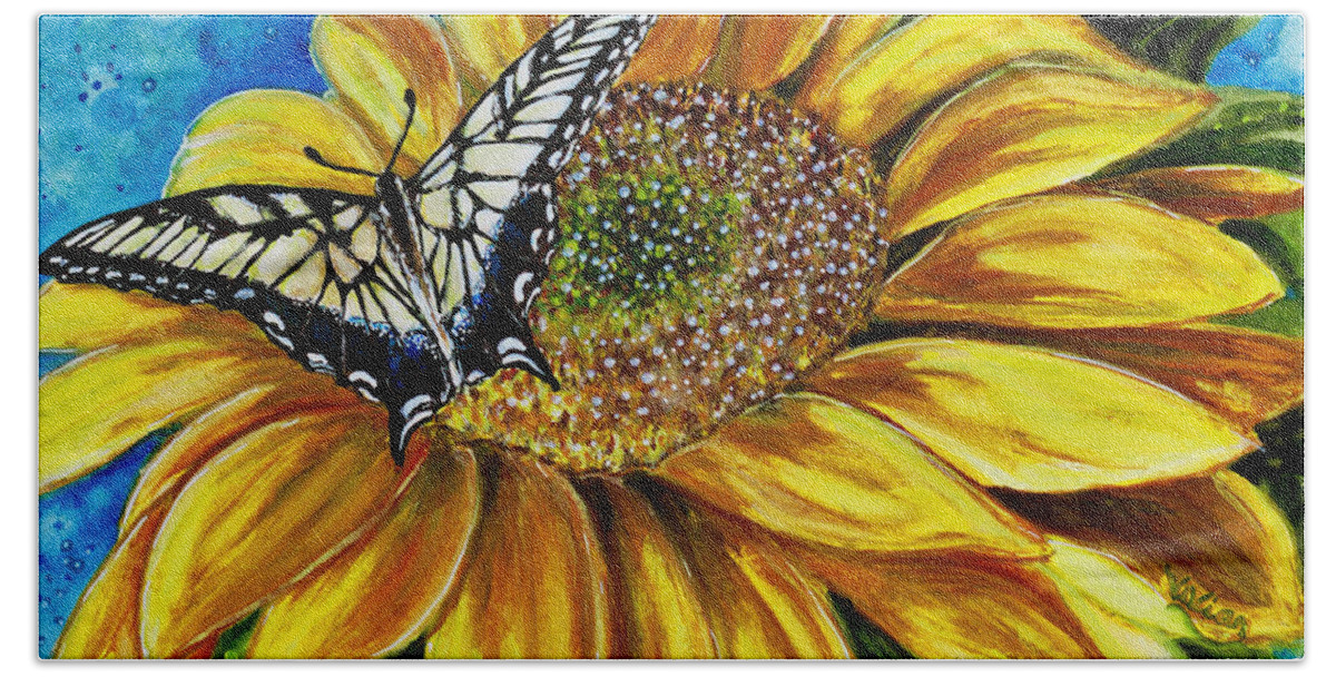 Sunflower Bath Sheet featuring the painting Following The Sun by Vivian Casey Fine Art