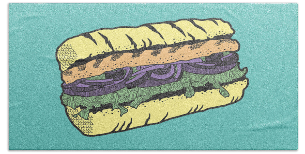 Sandwich Bath Sheet featuring the drawing Food masquerade by Freshinkstain