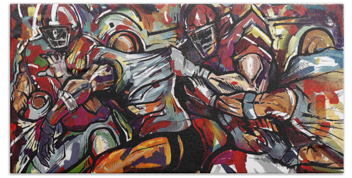 Football Hand Towel featuring the painting FootBall Frawl by John Gholson