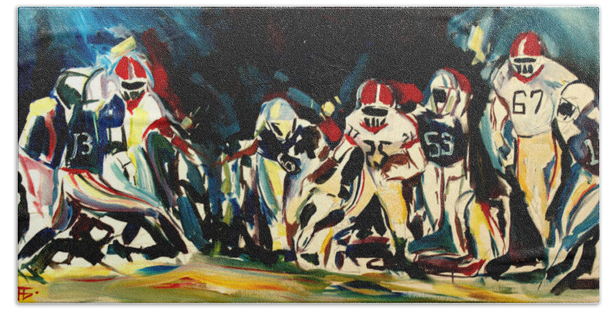  Hand Towel featuring the painting Football Night by John Gholson