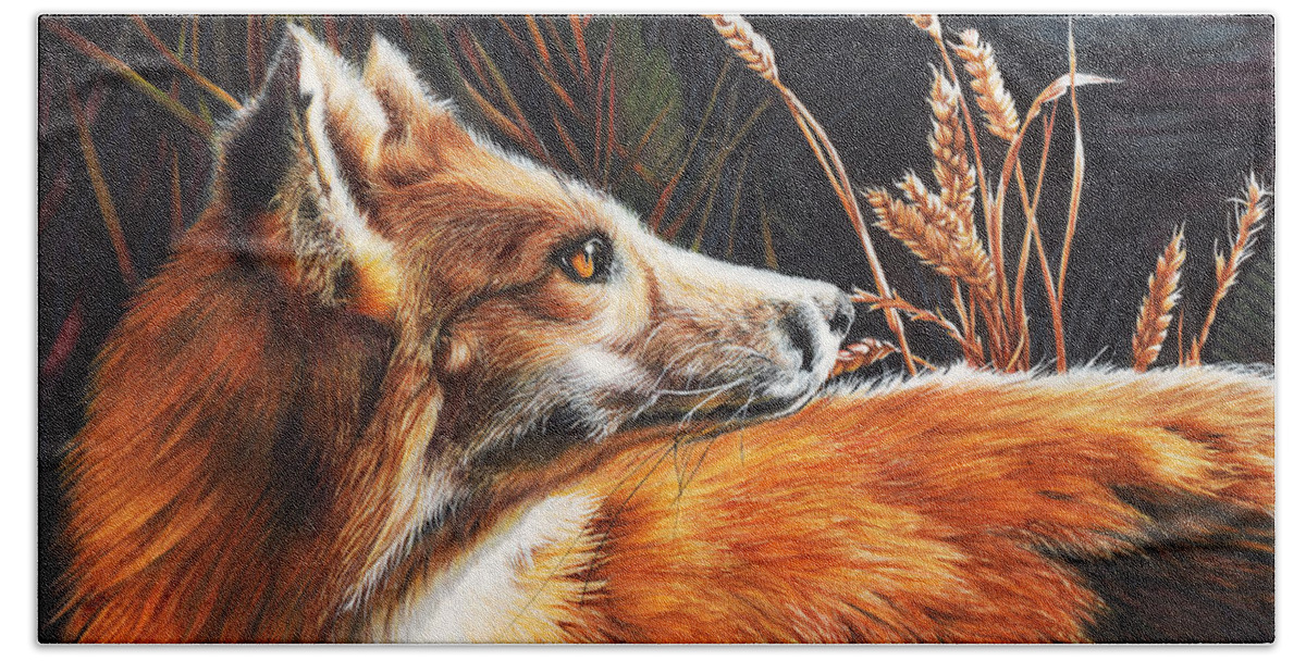 Fox Bath Towel featuring the drawing For Fox Sake by Peter Williams