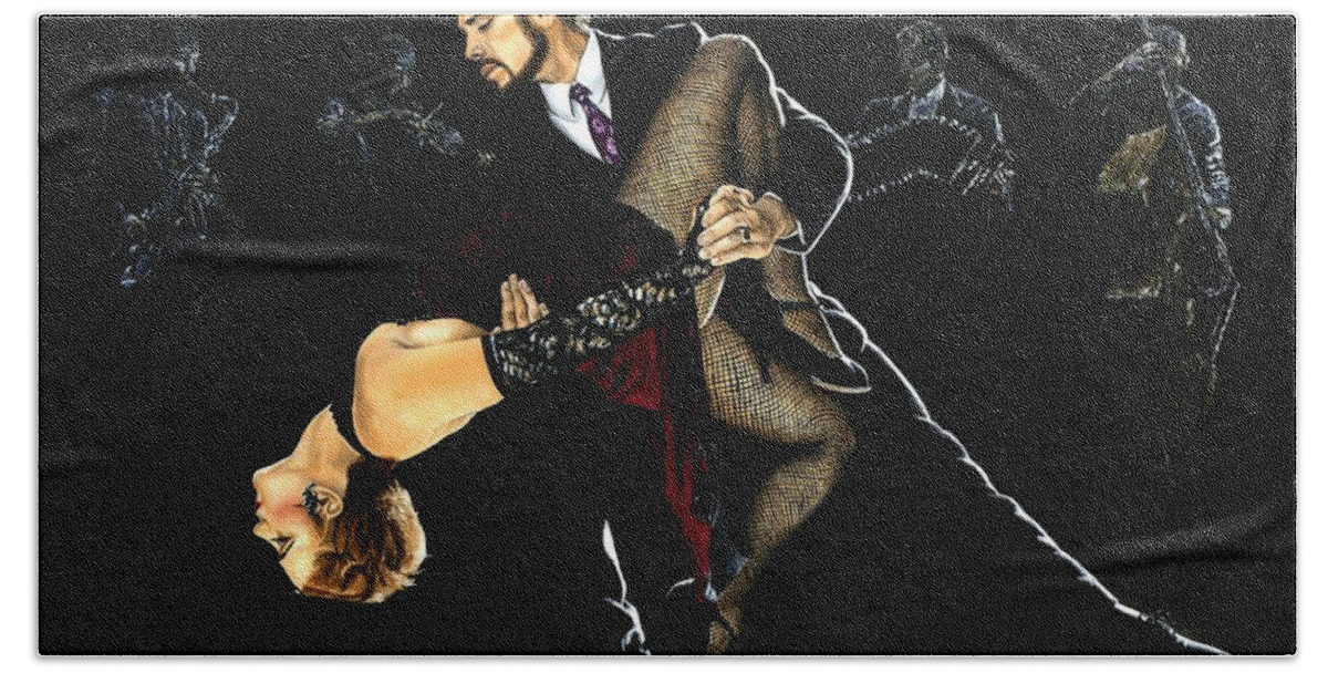 Tango Bath Towel featuring the painting For the Love of Tango by Richard Young