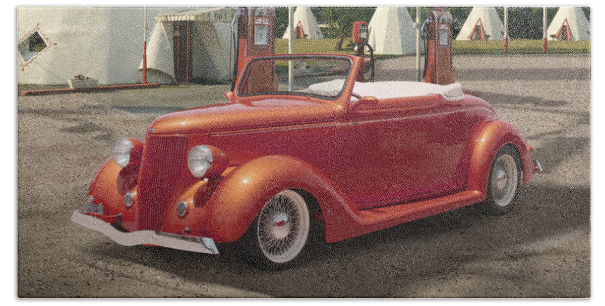Ford Roadster Bath Towel featuring the photograph Ford Roadster At An Indian Gas Station 2 by Mike McGlothlen