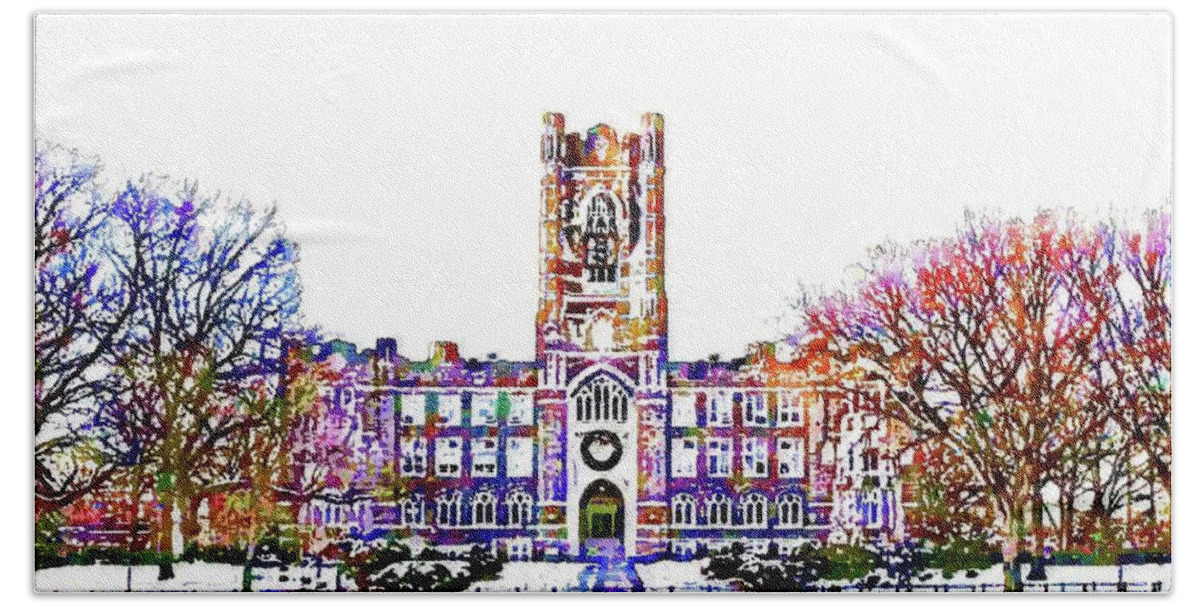 Fordham University Hand Towel featuring the mixed media Fordham University by DJ Fessenden