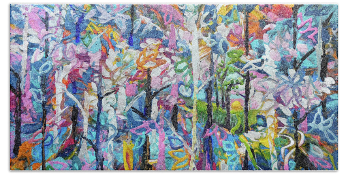 Encaustic Bath Towel featuring the painting Forest Clearing by Jean Batzell Fitzgerald