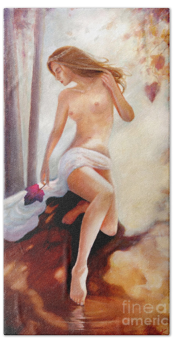 Forest Nymph Hand Towel featuring the painting Forest Nymph by Michael Rock