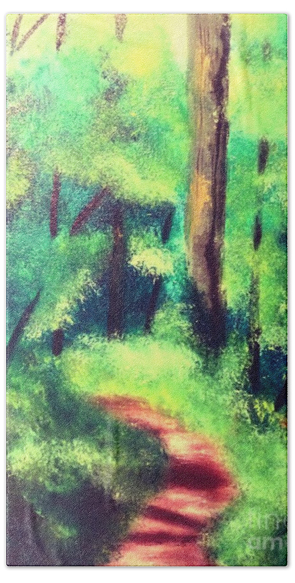 Forest Hand Towel featuring the painting Forest Path by Denise Tomasura