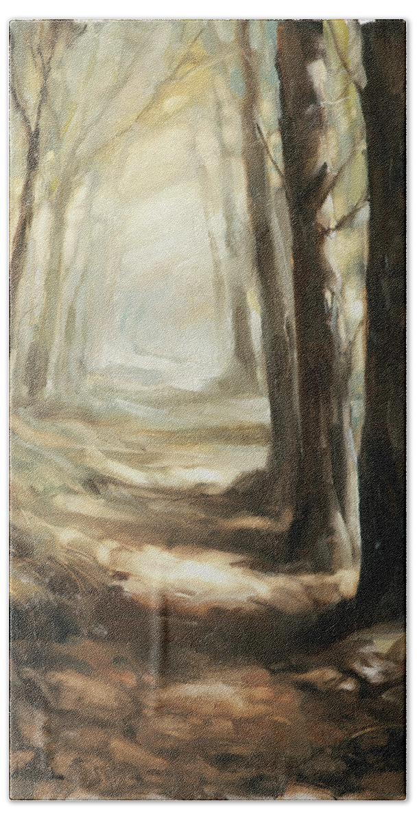 Forest Hand Towel featuring the painting Forest Path by Steve Henderson