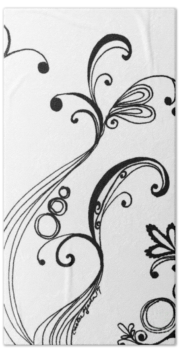 Black Hand Towel featuring the drawing Forest Swirl Series 1 by Carlee Ojeda
