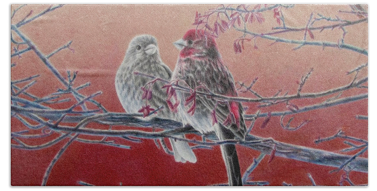 Birds Hand Towel featuring the painting Forever Finch by Pamela Clements