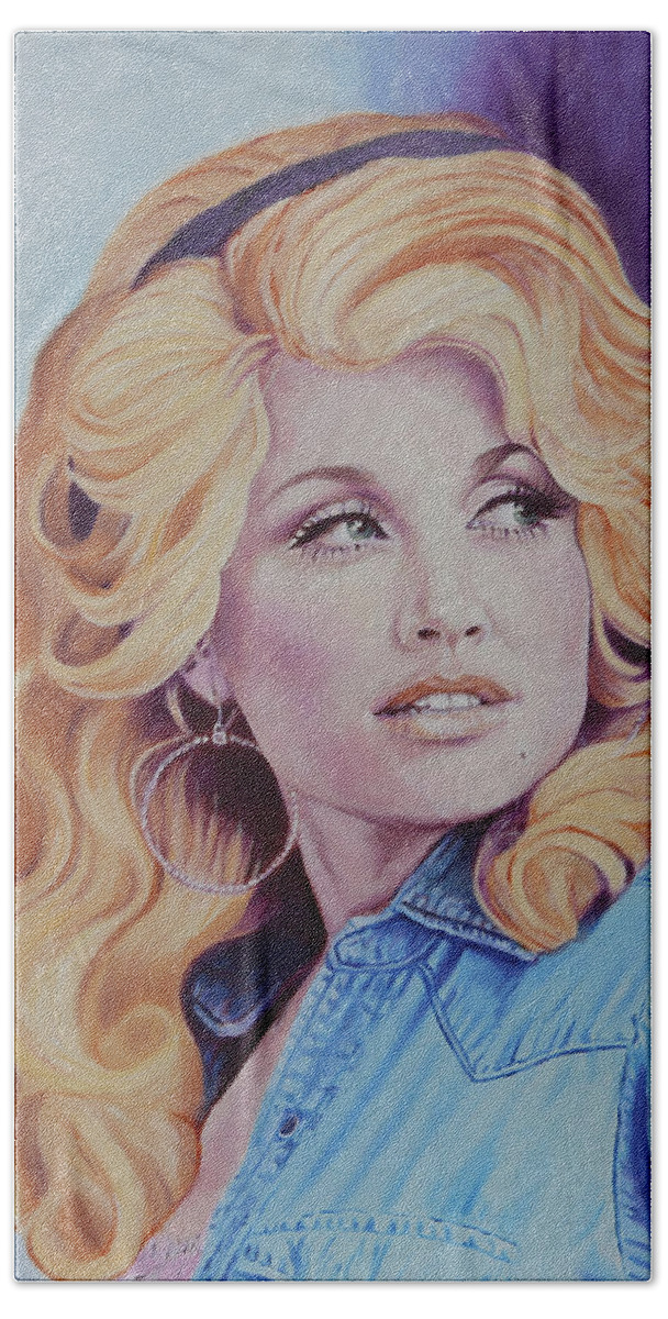 Dolly Parton Hand Towel featuring the painting Forever Young - Dolly Parton by Maria Modopoulos