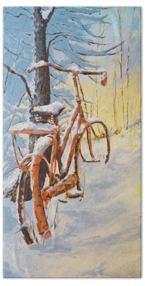 Snow Hand Towel featuring the painting Forgotten by Alan Lakin