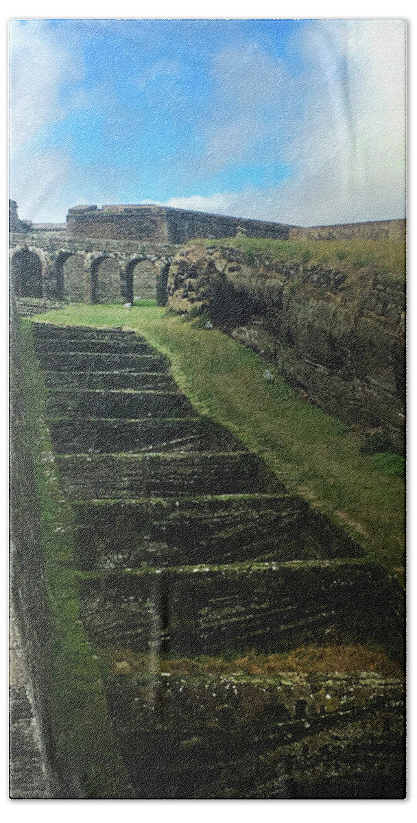 Kelly Hazel Bath Towel featuring the photograph Fort of Monte Brasil by Kelly Hazel