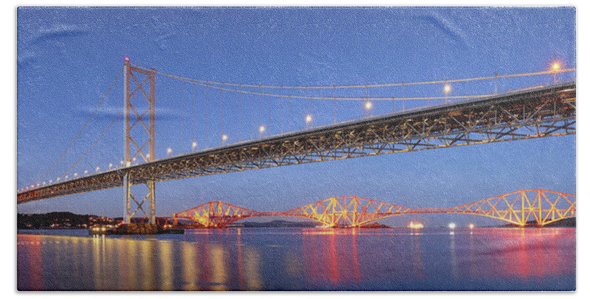 Forth Rail Bridge Hand Towel featuring the photograph Forth Bridges by Grant Glendinning