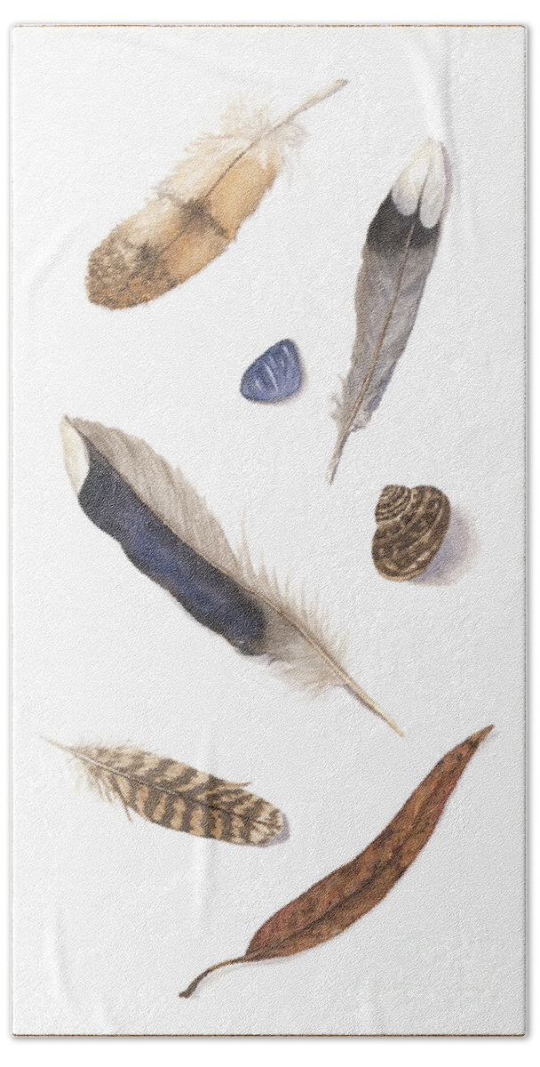 Feathers Hand Towel featuring the painting Found Treasures by Lucy Arnold