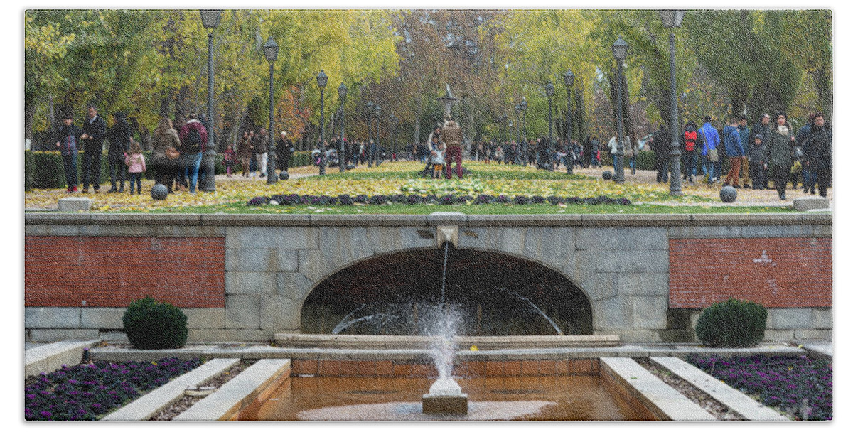 Capital Hand Towel featuring the photograph fountain in Buen Retiro by Andrew Michael