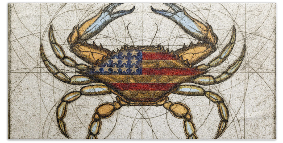 Charles Harden Bath Towel featuring the painting Fourth of July Crab by Charles Harden