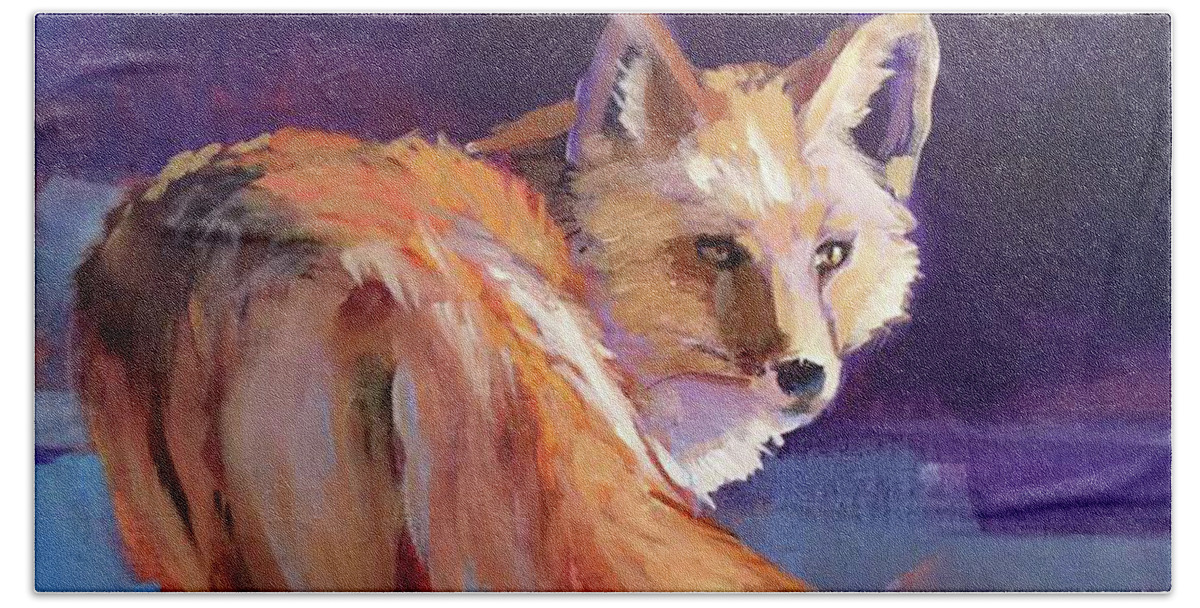 Acrylic Hand Towel featuring the painting Fox 1 by Susan Bradbury