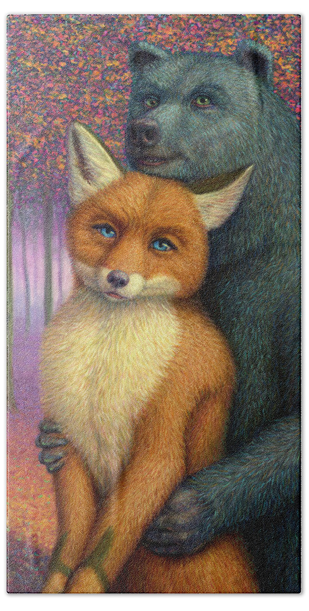 Couple Hand Towel featuring the painting Fox and Bear Couple by James W Johnson
