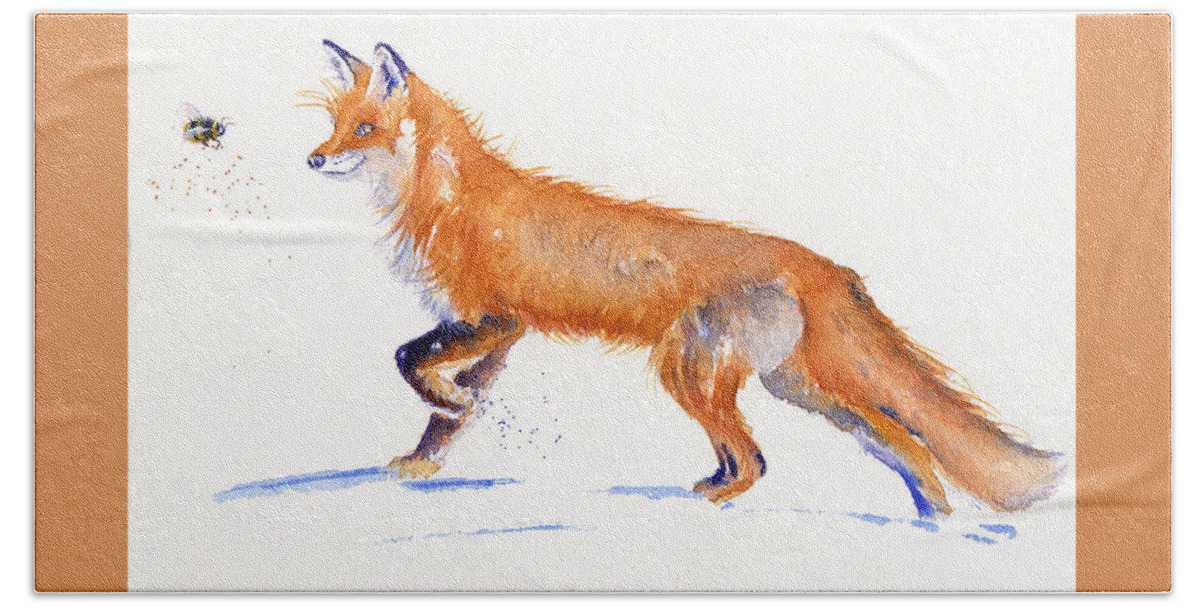 Fox Hand Towel featuring the painting Fox Hunt by Debra Hall