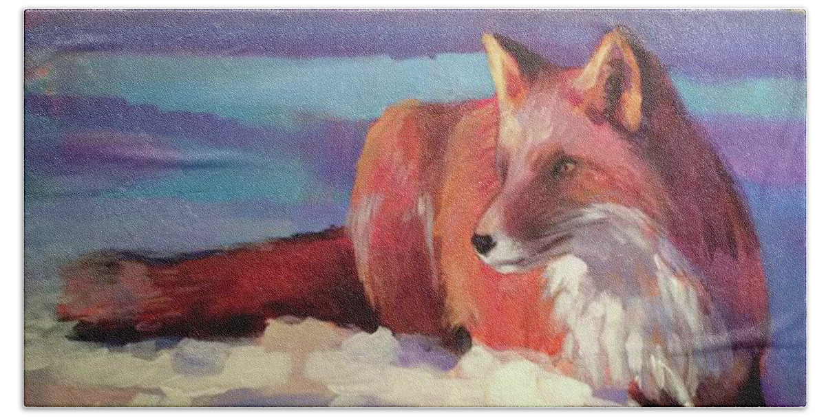 Orange Bath Towel featuring the painting Fox II by Susan Bradbury