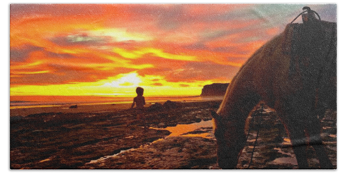 Sunset Bath Sheet featuring the photograph Fox in the Tidepools by JoJo Brown