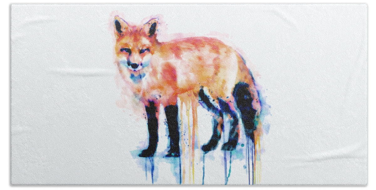 Fox Hand Towel featuring the painting Fox by Marian Voicu