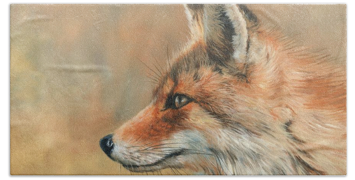 Fox Hand Towel featuring the painting Fox Portrait by David Stribbling