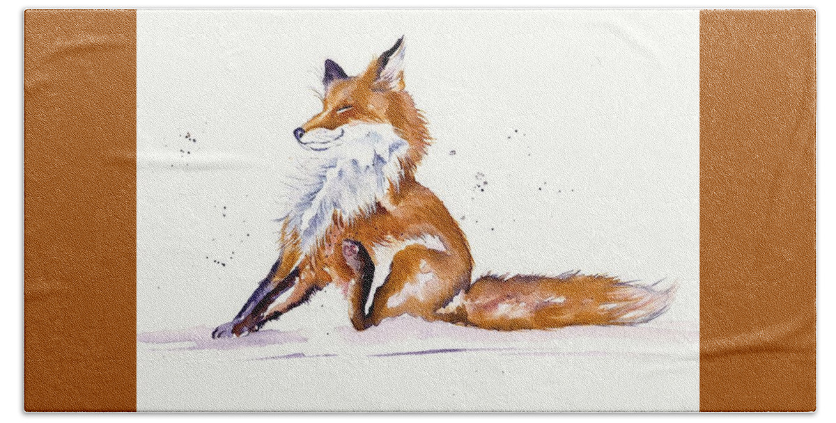 Red Fox Bath Towel featuring the painting Foxy Flea Magnet by Debra Hall