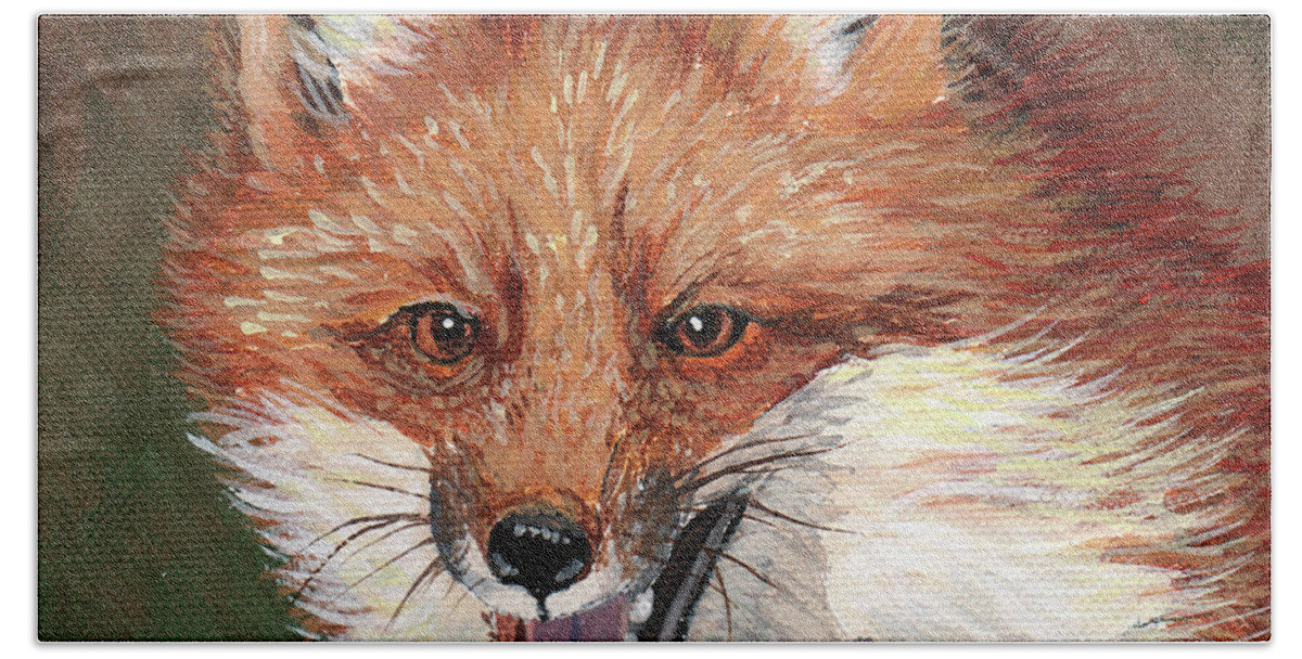 Timithy Hand Towel featuring the painting Foxy by Timithy L Gordon