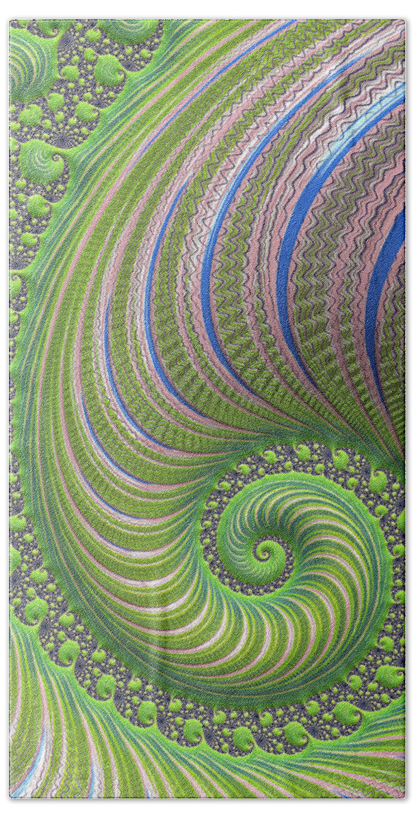 Greenery Bath Towel featuring the digital art Fractal Spiral greenery rose quartz and serenity by Matthias Hauser