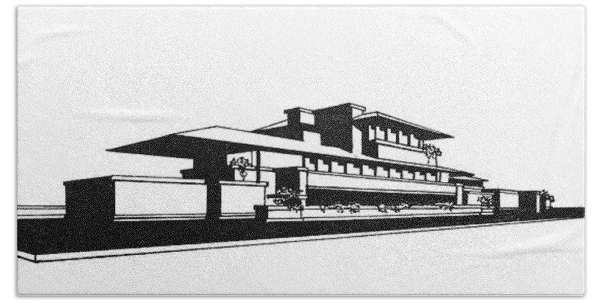 Frank Hand Towel featuring the drawing Frank Lloyd Wright's Robie House by Frank SantAgata