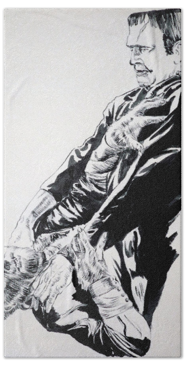 Frankenstein Hand Towel featuring the painting Frankenstein vs. the Wolfman by Bryan Bustard
