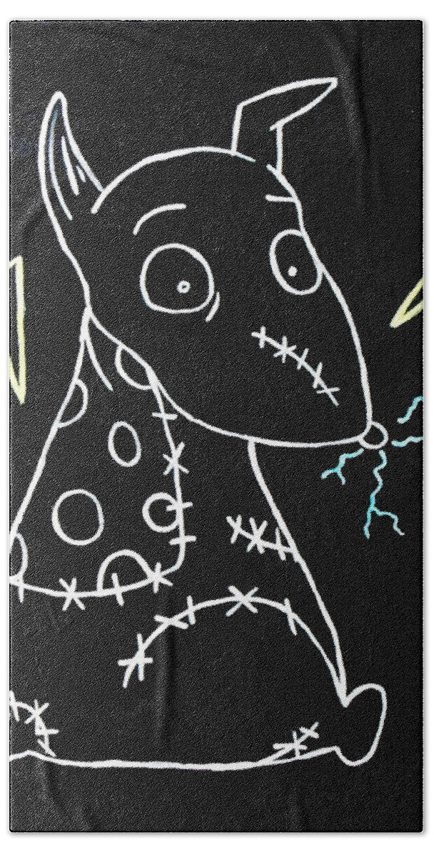 Halloween Hand Towel featuring the painting Frankenweenie Sparky UV by Marisela Mungia