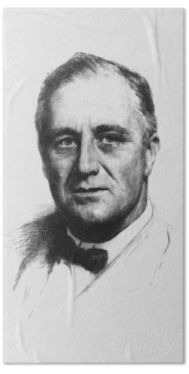 Franklin Roosevelt Hand Towel featuring the painting Franklin Roosevelt by War Is Hell Store