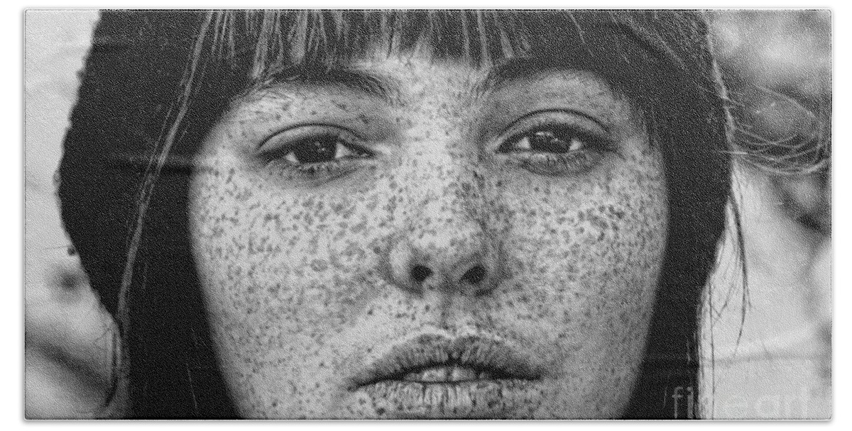 Beauty Hand Towel featuring the photograph Freckle Face CloseUp by Jim Fitzpatrick