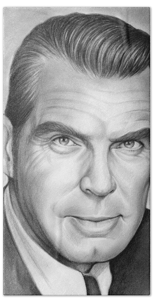 Hollywood Bath Towel featuring the drawing Fred MacMurray by Greg Joens
