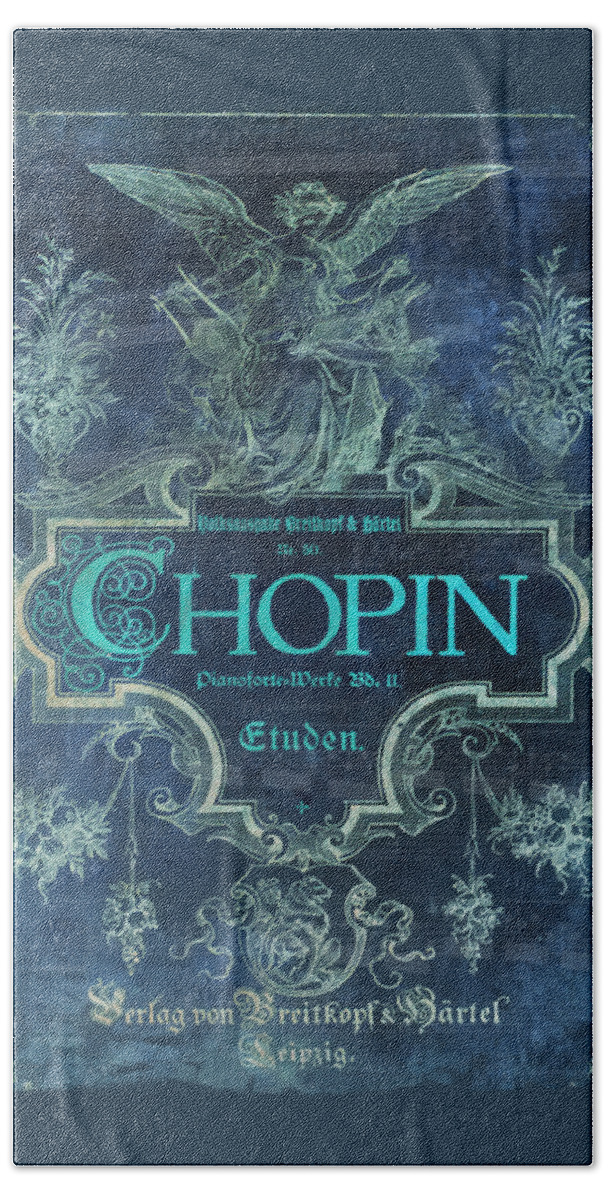 Chopin Bath Towel featuring the digital art Frederick Chopin Blue by Justyna Jaszke JBJart