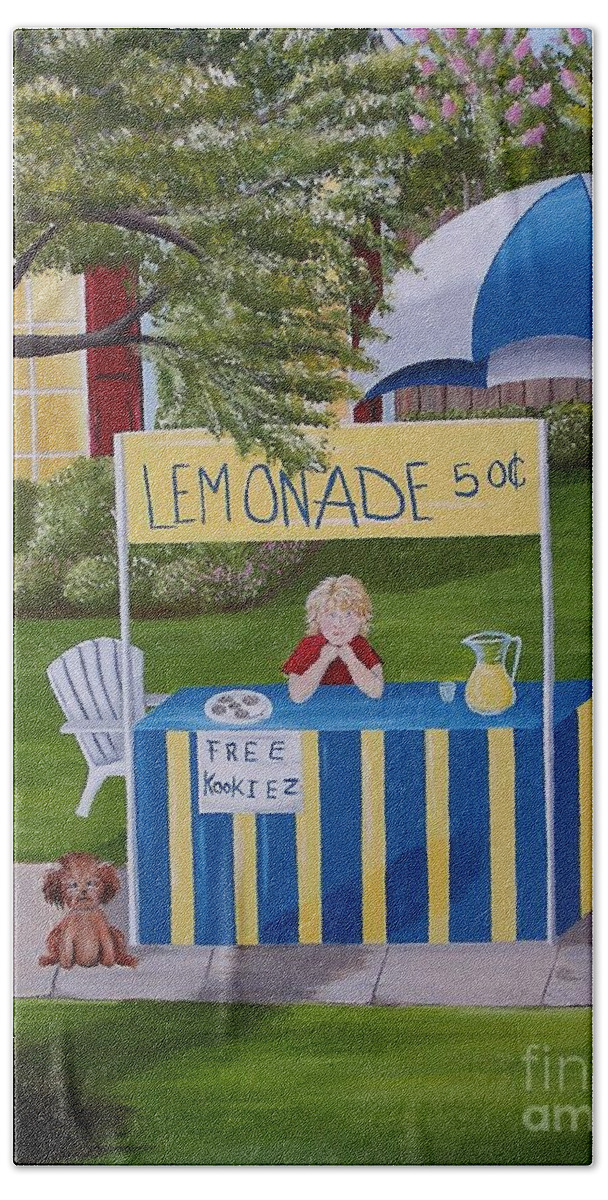 Lemonade Bath Towel featuring the painting Free Cookies by Valerie Carpenter
