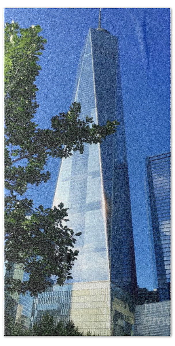 One World Observatory Bath Towel featuring the photograph Freedom isn't Free by Beth Saffer