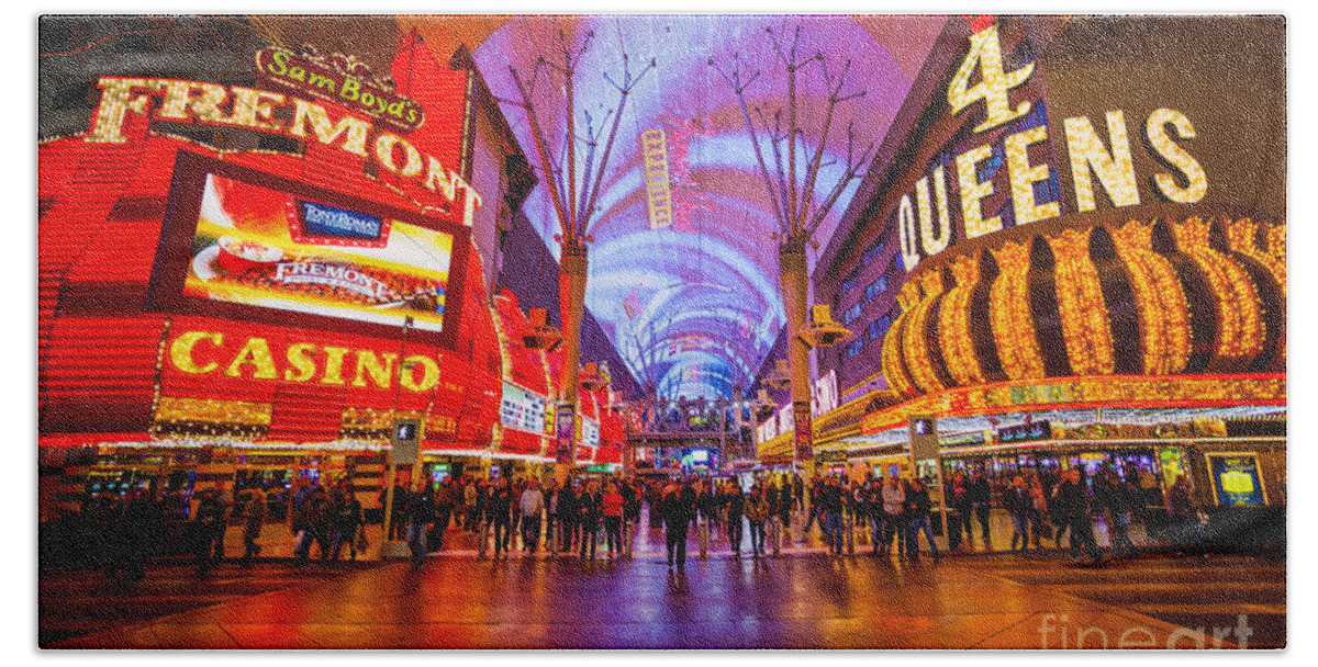 Nevada Bath Towel featuring the photograph Fremont Street Experience at Night in Las Vegas by Bryan Mullennix