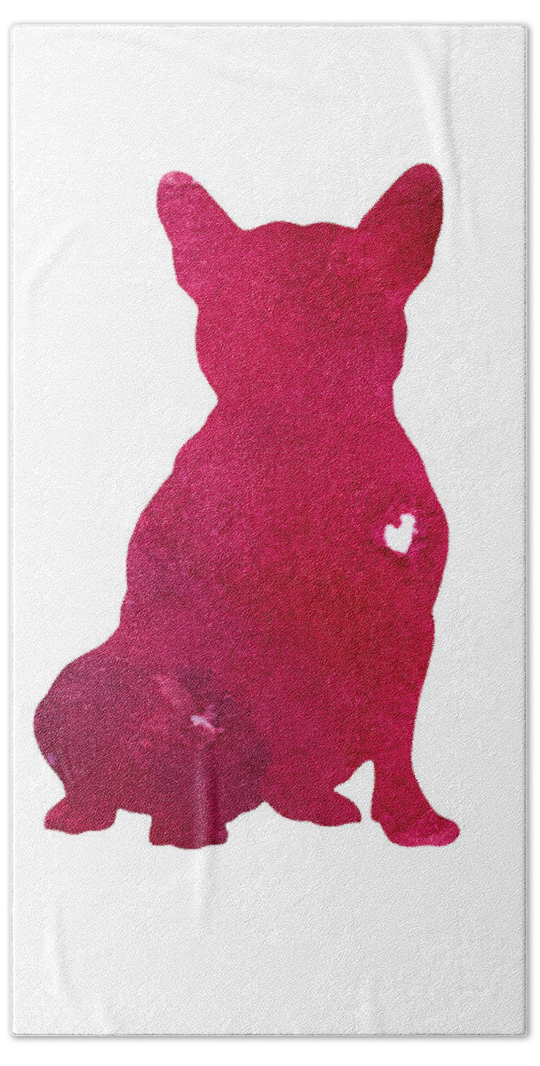 Art Bath Towel featuring the painting French Bulldog, Abstract Dog Art Print, Kids Wall Decor, Pink watercolor painting, Dog art print by Joanna Szmerdt
