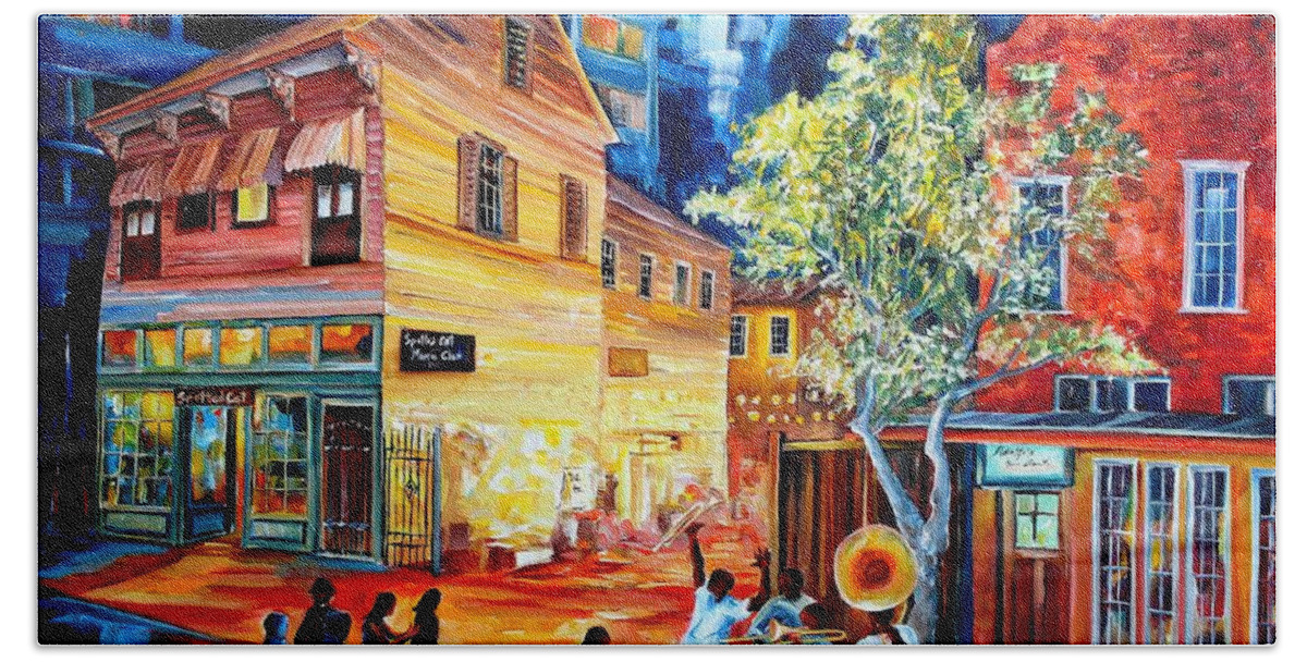 New Orleans Hand Towel featuring the painting Frenchmen Street Funk by Diane Millsap